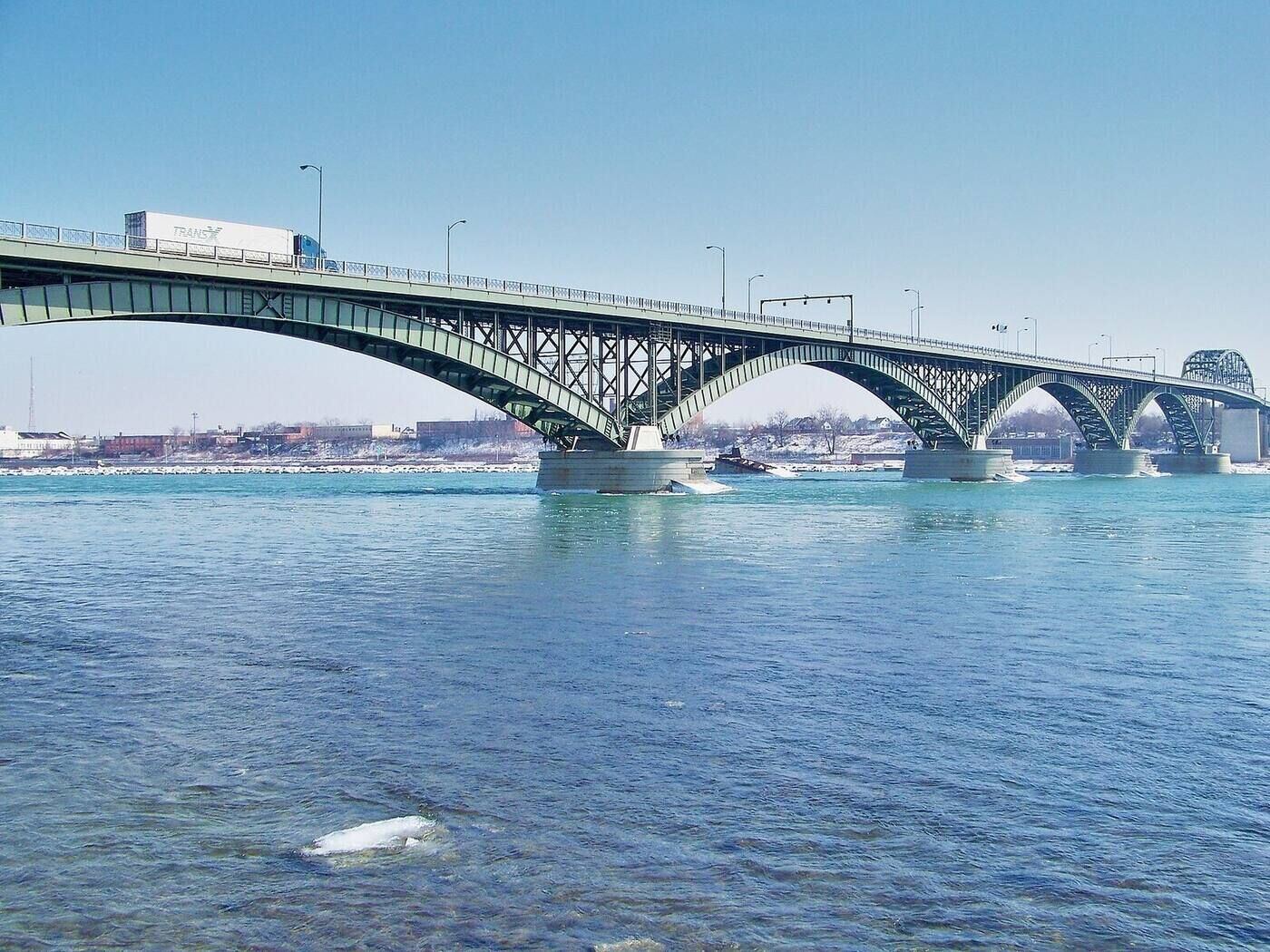 Peace Bridge over the Niagara River at sunset, dentist serving Fort Erie, Ontario